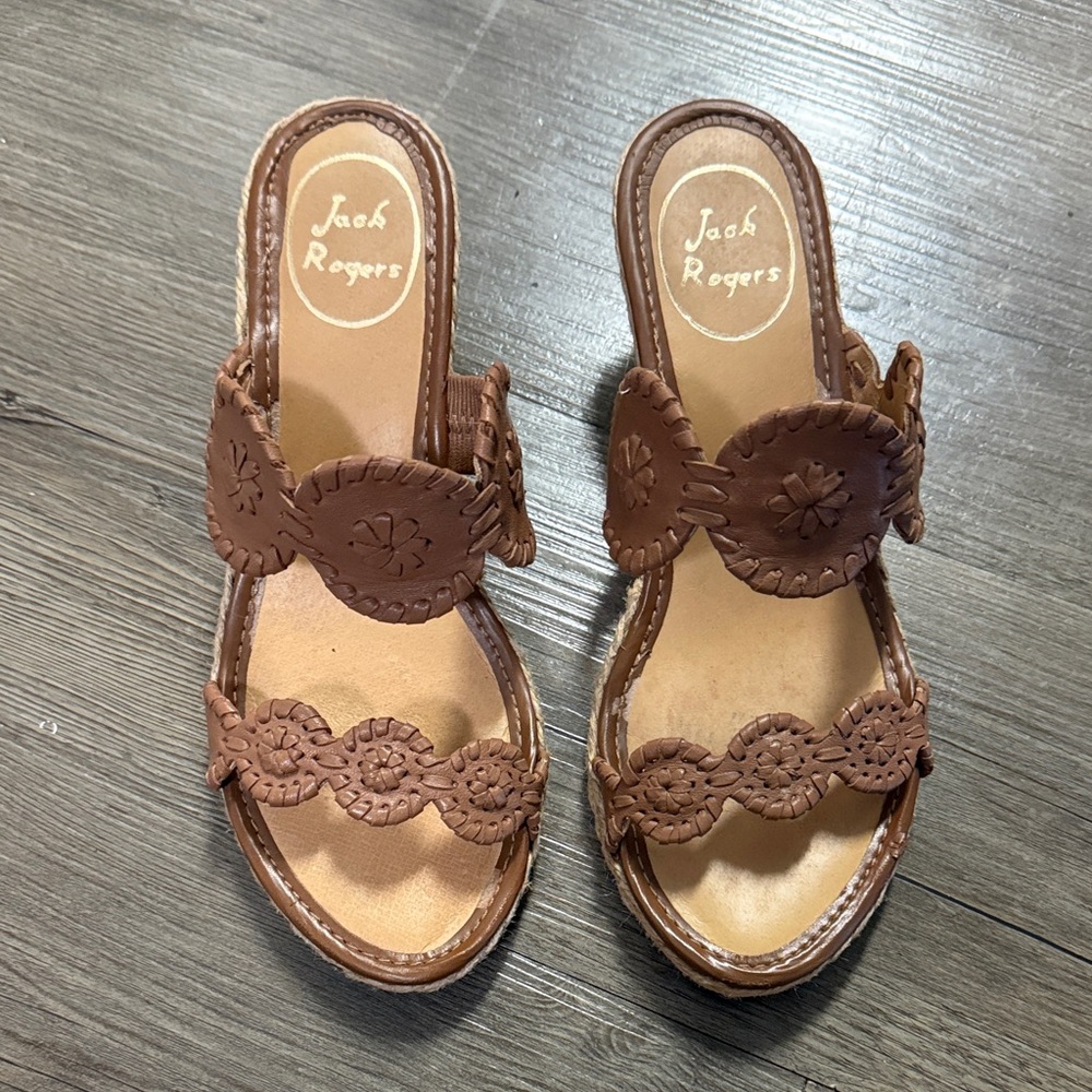 Jack Rogers Tan Braided Leather Slide Sandals